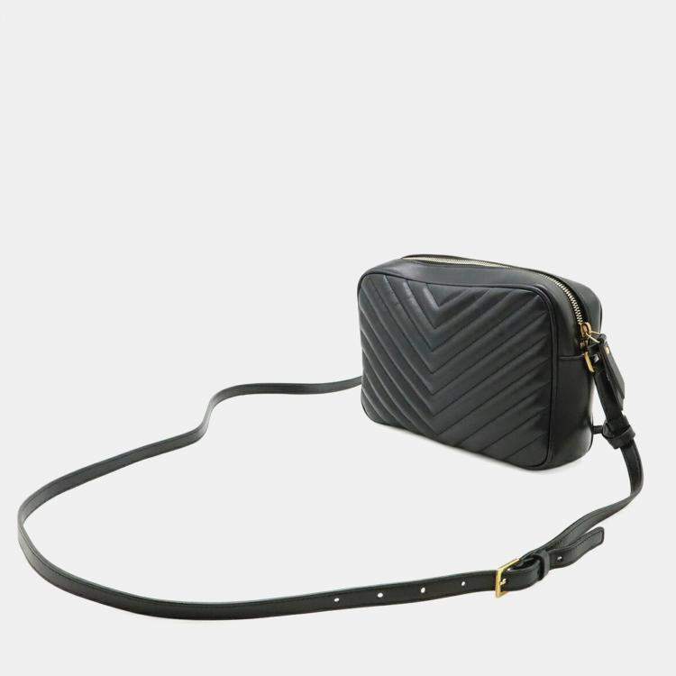 Pre Owned Saint Laurent Paris Ysl V-Stitched Quilted Leather Shoulder Bag In Black