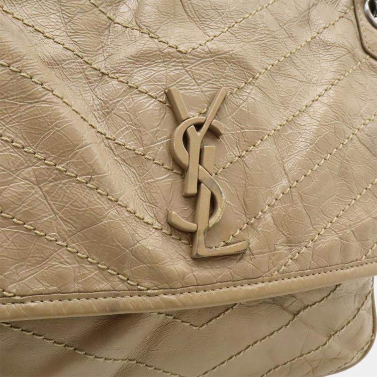 مملوكة مسبقًا Saint Laurent Paris Ysl Niki Medium Chain Shoulder Bag With V-Stitching In Beige Leather