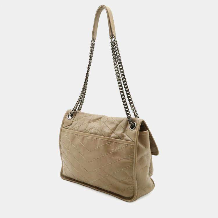 مملوكة مسبقًا Saint Laurent Paris Ysl Niki Medium Chain Shoulder Bag With V-Stitching In Beige Leather