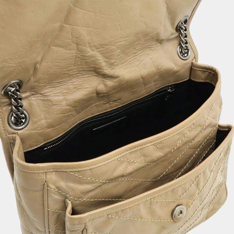 مملوكة مسبقًا Saint Laurent Paris Ysl Niki Medium Chain Shoulder Bag With V-Stitching In Beige Leather