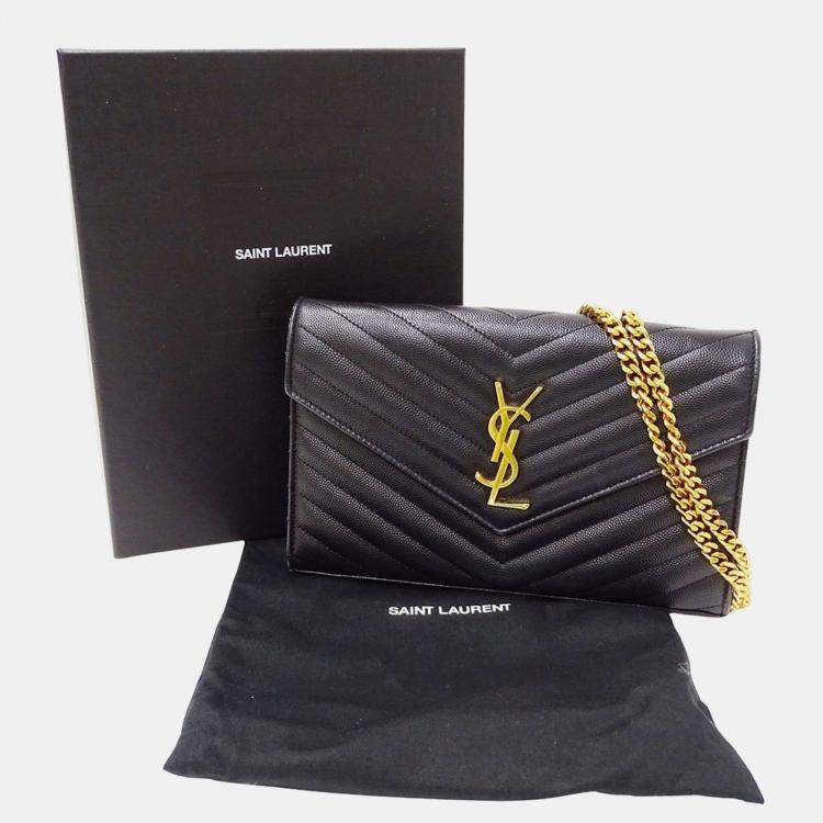 مملوكة مسبقًا Saint Laurent Shoulder Wallet Grain De Poudre Leather Cassandra Classic Chain Black