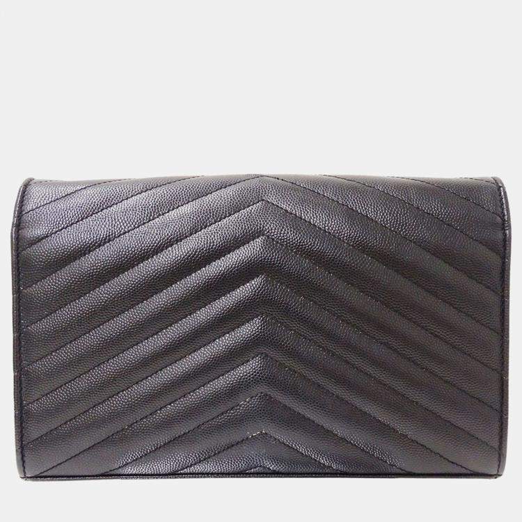 مملوكة مسبقًا Saint Laurent Shoulder Wallet Grain De Poudre Leather Cassandra Classic Chain Black