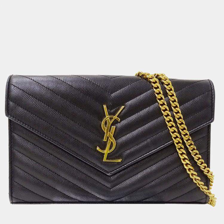 مملوكة مسبقًا Saint Laurent Shoulder Wallet Grain De Poudre Leather Cassandra Classic Chain Black