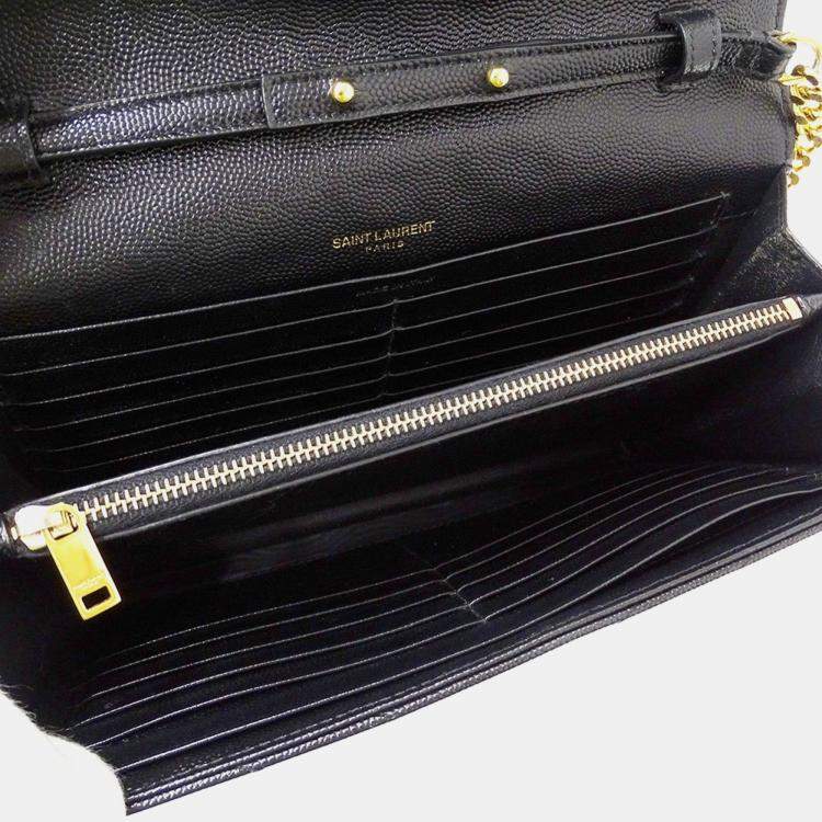 مملوكة مسبقًا Saint Laurent Shoulder Wallet Grain De Poudre Leather Cassandra Classic Chain Black