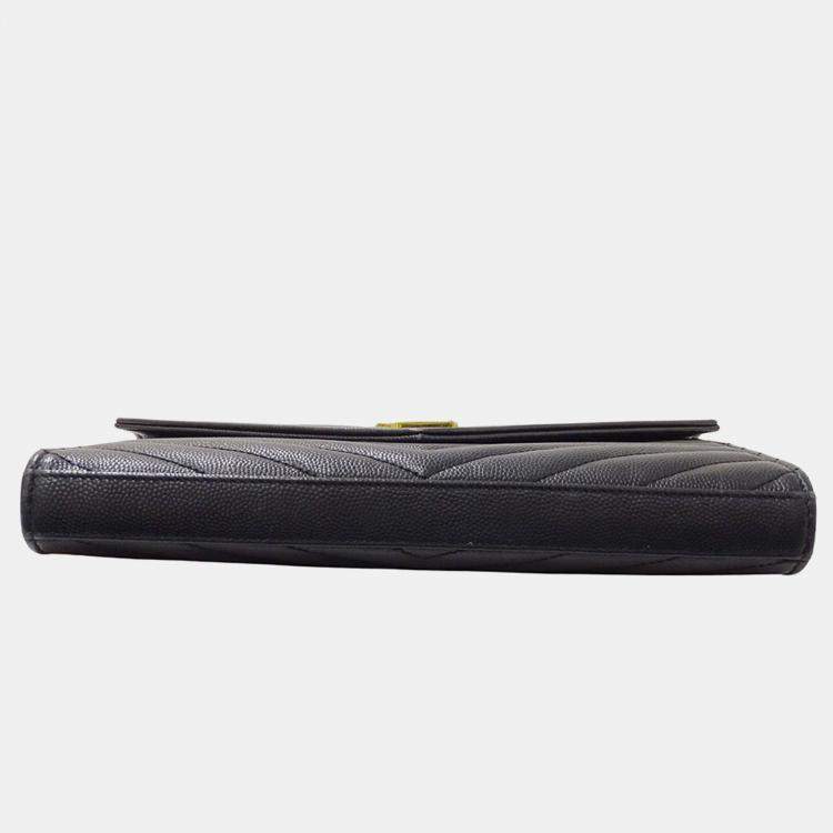 مملوكة مسبقًا Saint Laurent Shoulder Wallet Grain De Poudre Leather Cassandra Classic Chain Black