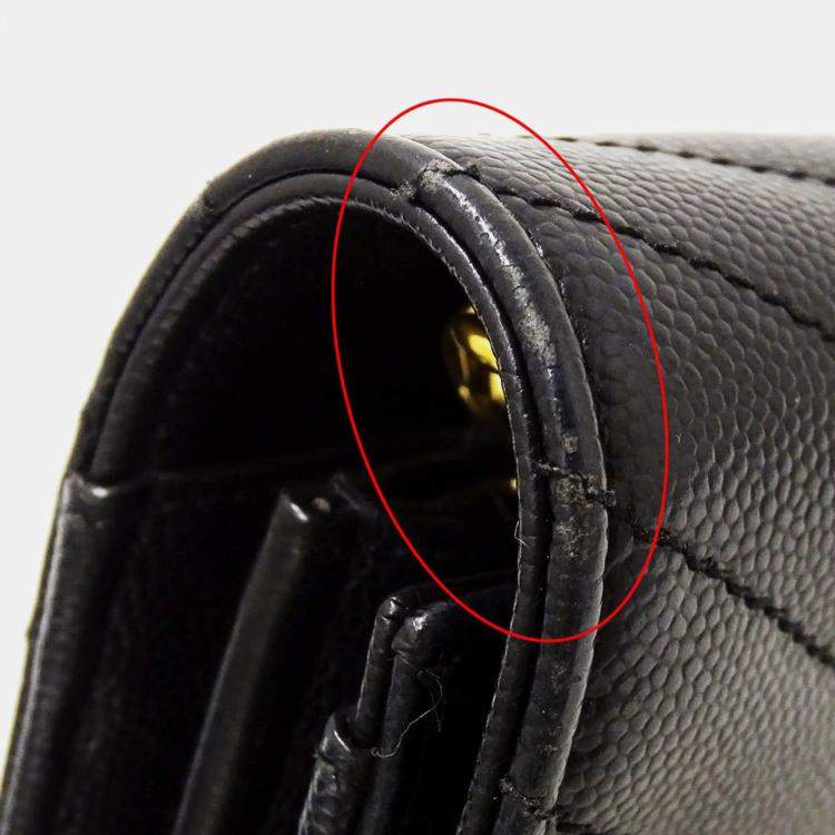 مملوكة مسبقًا Saint Laurent Shoulder Wallet Grain De Poudre Leather Cassandra Classic Chain Black