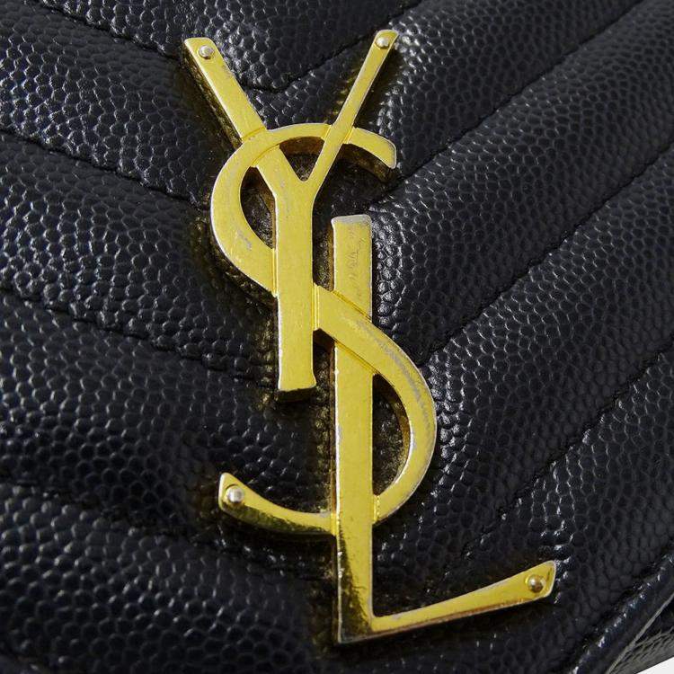 مملوكة مسبقًا Saint Laurent Shoulder Wallet Grain De Poudre Leather Cassandra Classic Chain Black