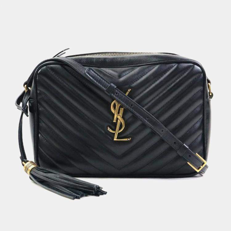 Pre Owned Saint Laurent Lou Shoulder Bag In Black And Gold