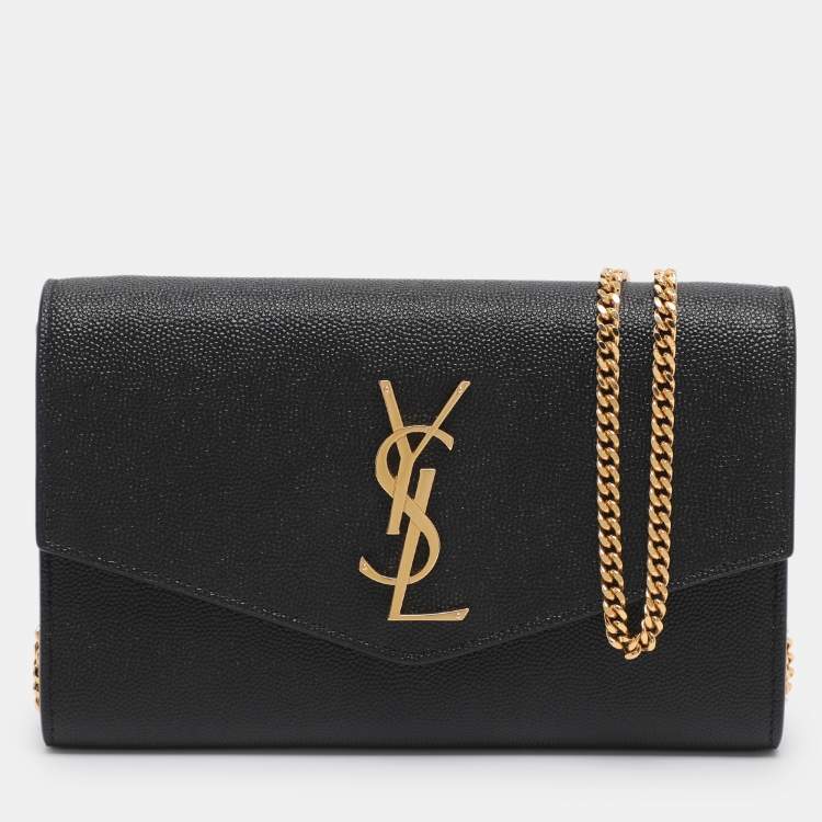 Pre Owned Saint Laurent Uptown Black Leather Wallet On Chain