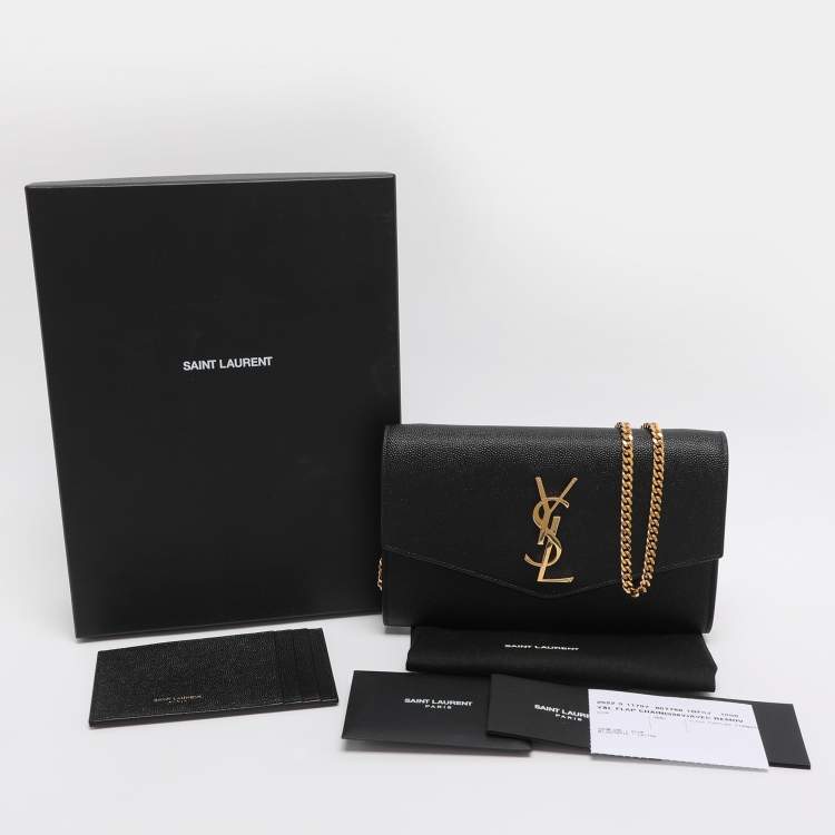 Pre Owned Saint Laurent Uptown Black Leather Wallet On Chain