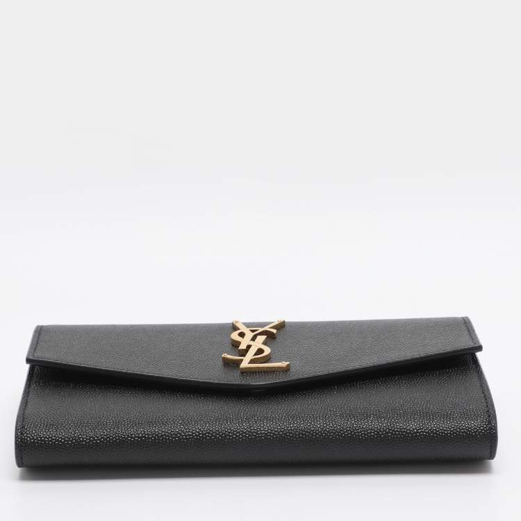 Pre Owned Saint Laurent Uptown Black Leather Wallet On Chain