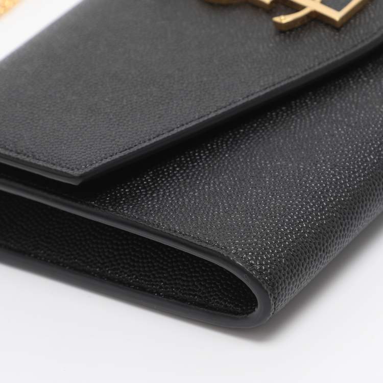 Pre Owned Saint Laurent Uptown Black Leather Wallet On Chain