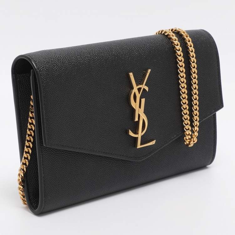 Pre Owned Saint Laurent Uptown Black Leather Wallet On Chain
