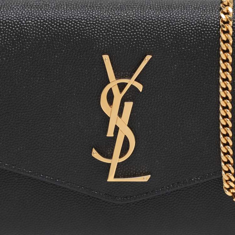 Pre Owned Saint Laurent Uptown Black Leather Wallet On Chain