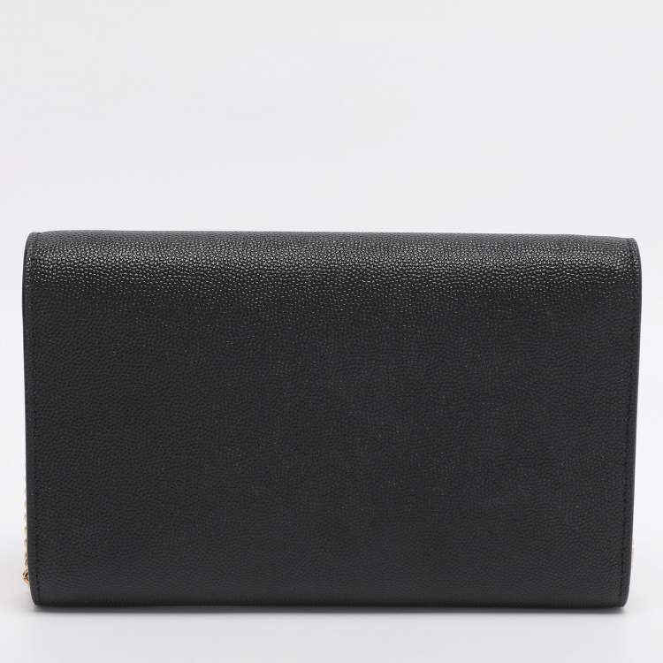 Pre Owned Saint Laurent Uptown Black Leather Wallet On Chain