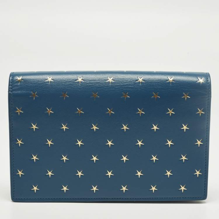 Pre Owned Saint Laurent Kate Tassel Blue/Gold Star Print Leather Wallet On Chain