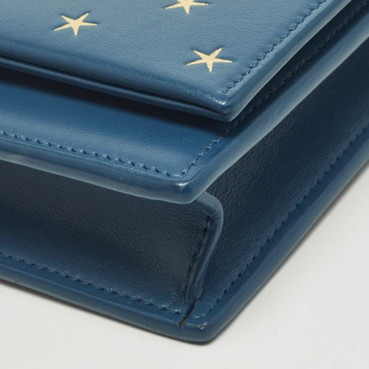 Pre Owned Saint Laurent Kate Tassel Blue/Gold Star Print Leather Wallet On Chain