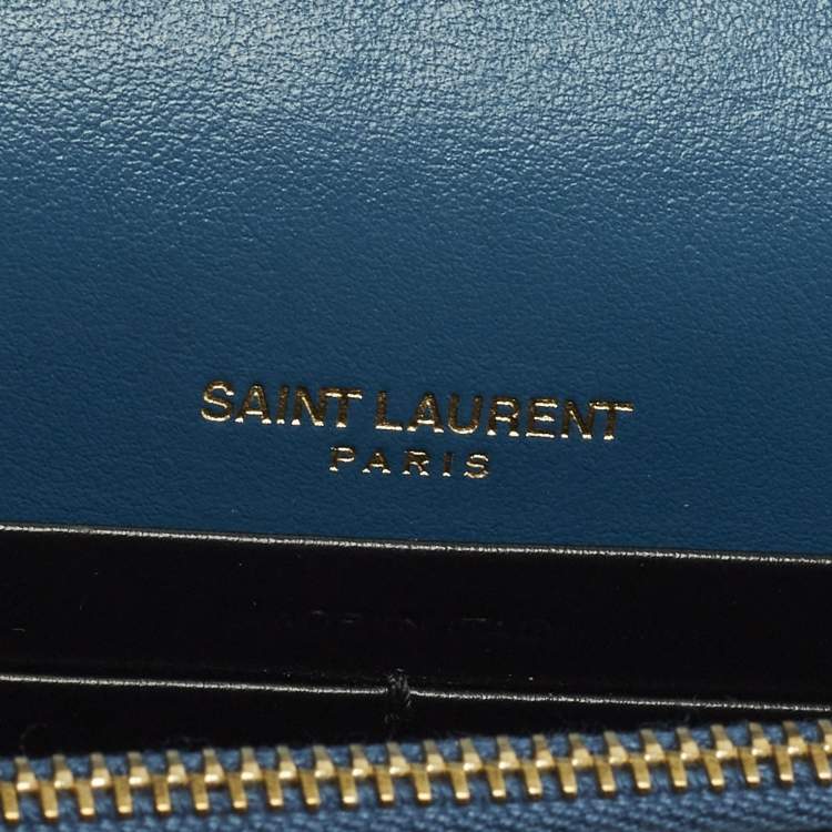 Pre Owned Saint Laurent Kate Tassel Blue/Gold Star Print Leather Wallet On Chain