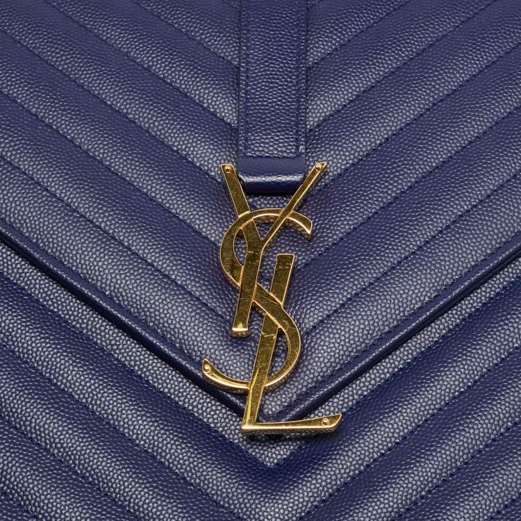 Pre Owned Saint Laurent Monogram Envelope Large Blue Matelasse Leather Shoulder Bag