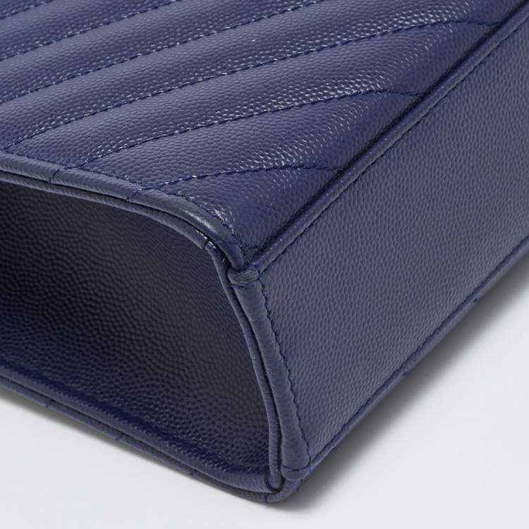 Pre Owned Saint Laurent Monogram Envelope Large Blue Matelasse Leather Shoulder Bag