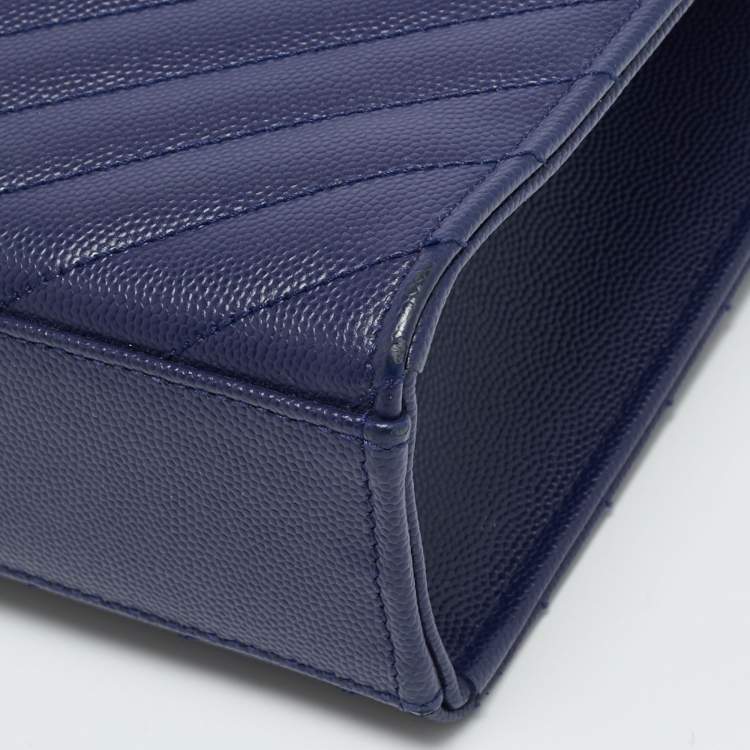 Pre Owned Saint Laurent Monogram Envelope Large Blue Matelasse Leather Shoulder Bag