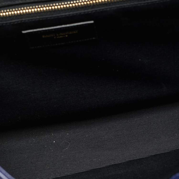 Pre Owned Saint Laurent Monogram Envelope Large Blue Matelasse Leather Shoulder Bag