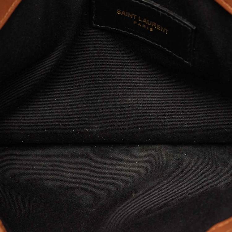 Pre Owned Saint Laurent Uptown Brown/natural Canvas and Leather Clutch