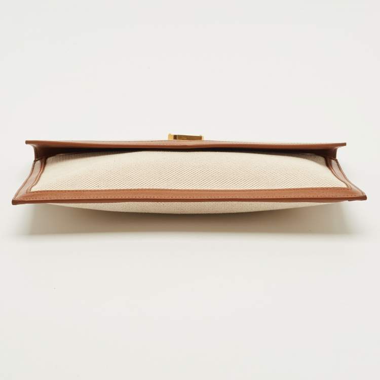 Pre Owned Saint Laurent Uptown Brown/natural Canvas and Leather Clutch