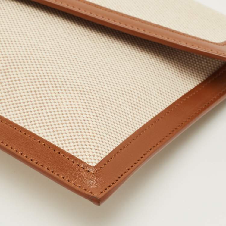 Pre Owned Saint Laurent Uptown Brown/natural Canvas and Leather Clutch