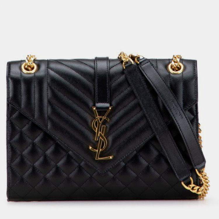 Pre Owned Saint Laurent Envelope Chain Shoulder Bag Handbag Black Gold Leather