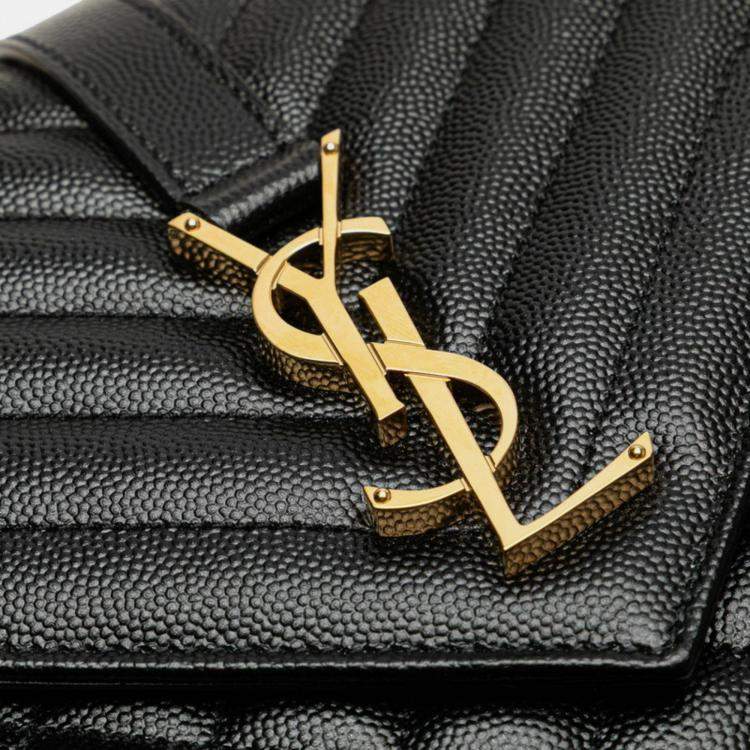 Pre Owned Saint Laurent Envelope Chain Shoulder Bag Handbag Black Gold Leather