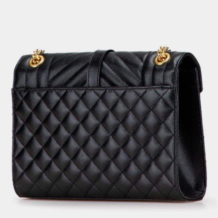 Pre Owned Saint Laurent Envelope Chain Shoulder Bag Handbag Black Gold Leather