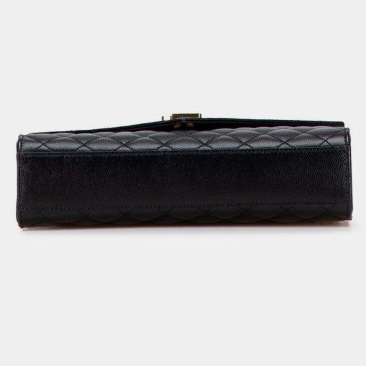 Pre Owned Saint Laurent Envelope Chain Shoulder Bag Handbag Black Gold Leather