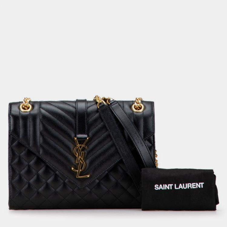 Pre Owned Saint Laurent Envelope Chain Shoulder Bag Handbag Black Gold Leather