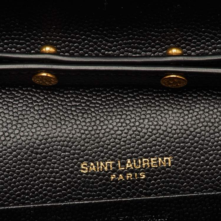 Pre Owned Saint Laurent Monogram Envelope Black Matelasse Leather Wallet On Chain