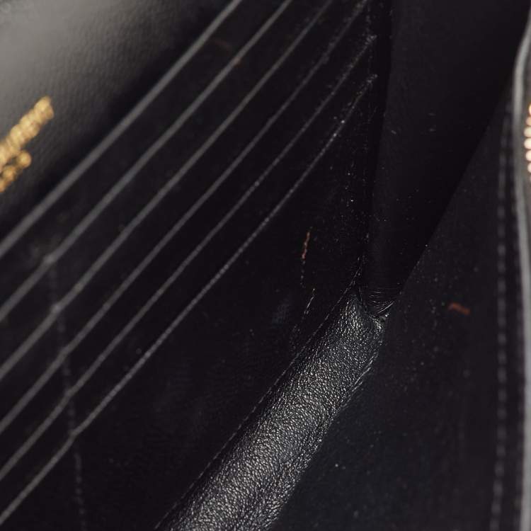 Pre Owned Saint Laurent Monogram Envelope Black Matelasse Leather Wallet On Chain