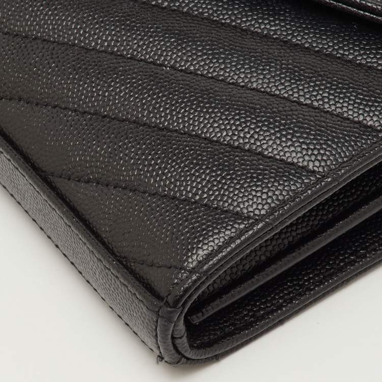 Pre Owned Saint Laurent Monogram Envelope Black Matelasse Leather Wallet On Chain