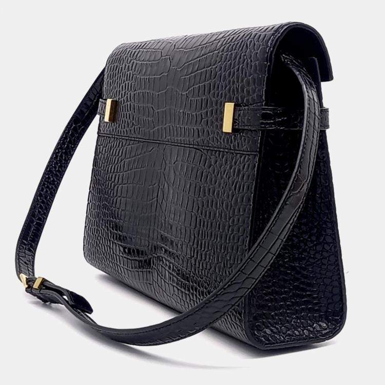 مملوكة مسبقًا Saint Laurent Paris Black Croc Embossed Leather Manhattan Shoulder Bag