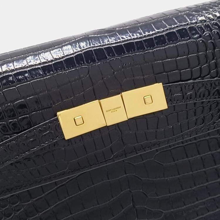 مملوكة مسبقًا Saint Laurent Paris Black Croc Embossed Leather Manhattan Shoulder Bag