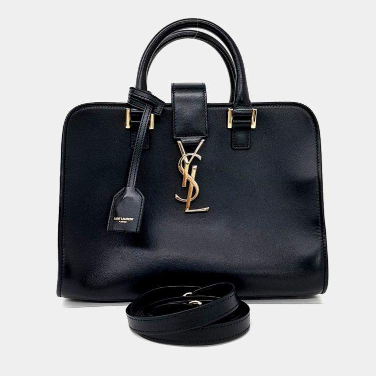 Pre Owned Saint Laurent Paris Black Leather Monogram Cabas Bag Baby