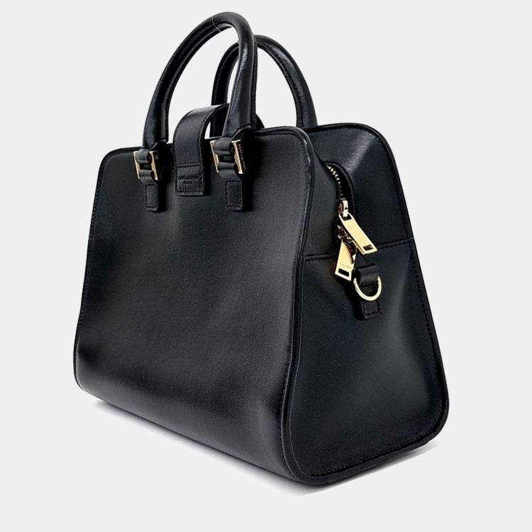 Pre Owned Saint Laurent Paris Black Leather Monogram Cabas Bag Baby