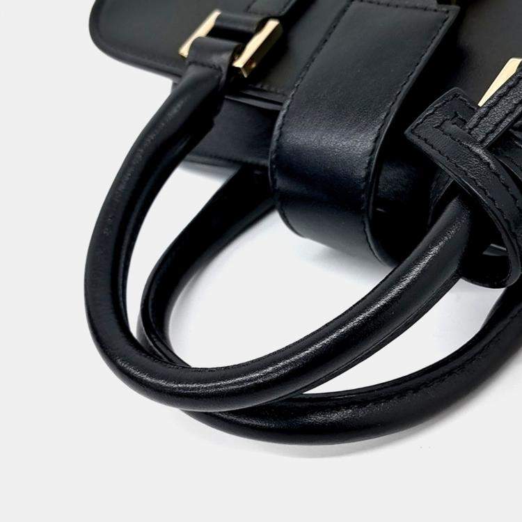 Pre Owned Saint Laurent Paris Black Leather Monogram Cabas Bag Baby