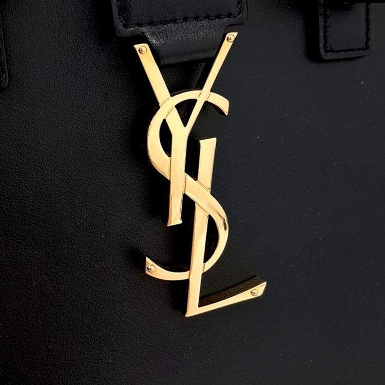 Pre Owned Saint Laurent Paris Black Leather Monogram Cabas Bag Baby