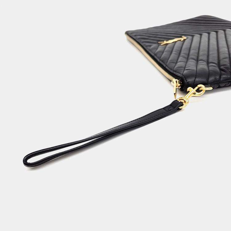 مملوكة مسبقًا Saint Laurent Paris Black Leather Monogram Clutch