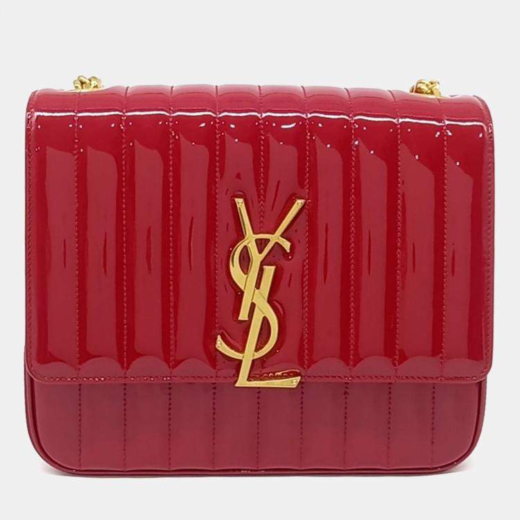 مملوكة مسبقًا Saint Laurent Paris Red Patent Leather Patent Vicky Bag Large