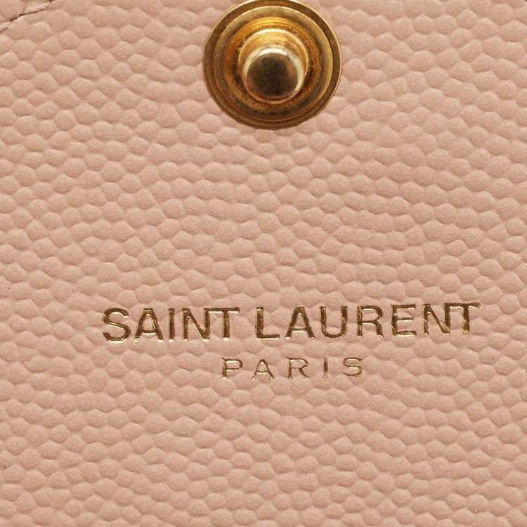 Pre Owned Saint Laurent Monogram Light Pink Matelassé Leather Envelope Wallet