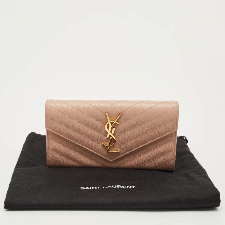 Pre Owned Saint Laurent Monogram Light Pink Matelassé Leather Envelope Wallet