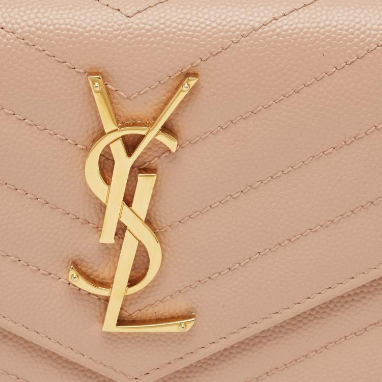 Pre Owned Saint Laurent Monogram Light Pink Matelassé Leather Envelope Wallet