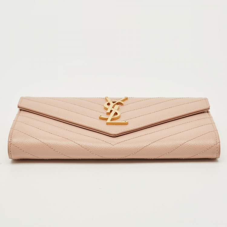 Pre Owned Saint Laurent Monogram Light Pink Matelassé Leather Envelope Wallet