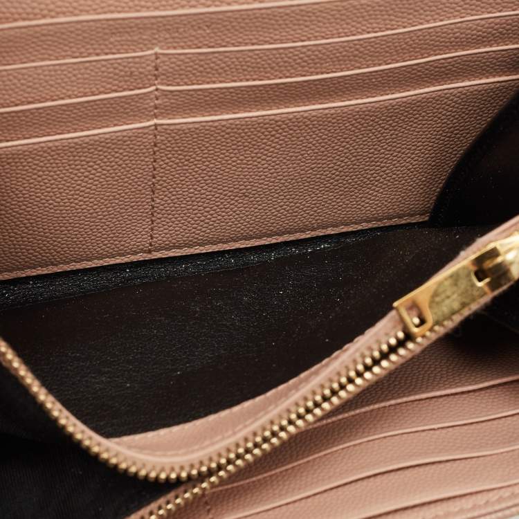 Pre Owned Saint Laurent Monogram Light Pink Matelassé Leather Envelope Wallet